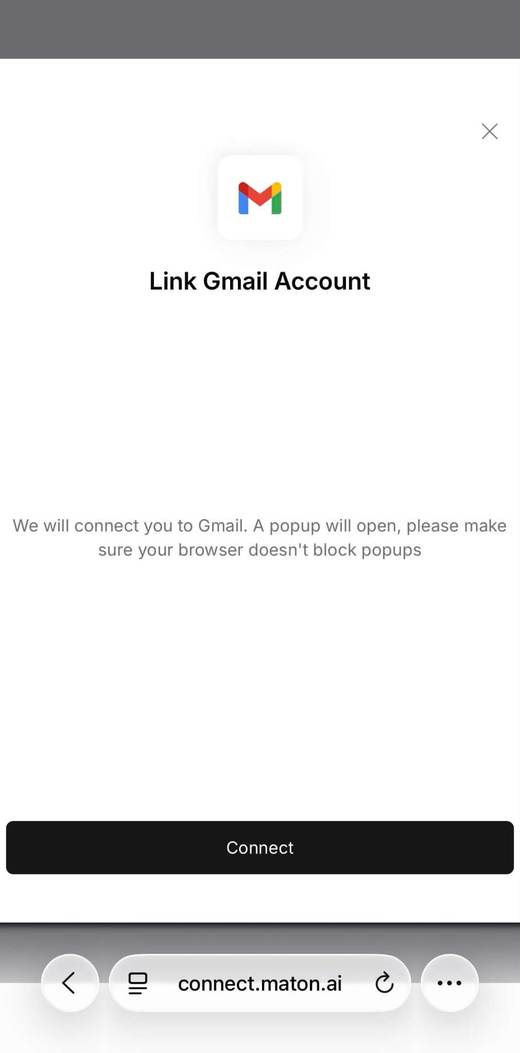 Fenêtre Link Gmail Account de Maton